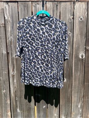 Angels Leopard Print Crewneck Sweater in Black, Blue, Tan size small